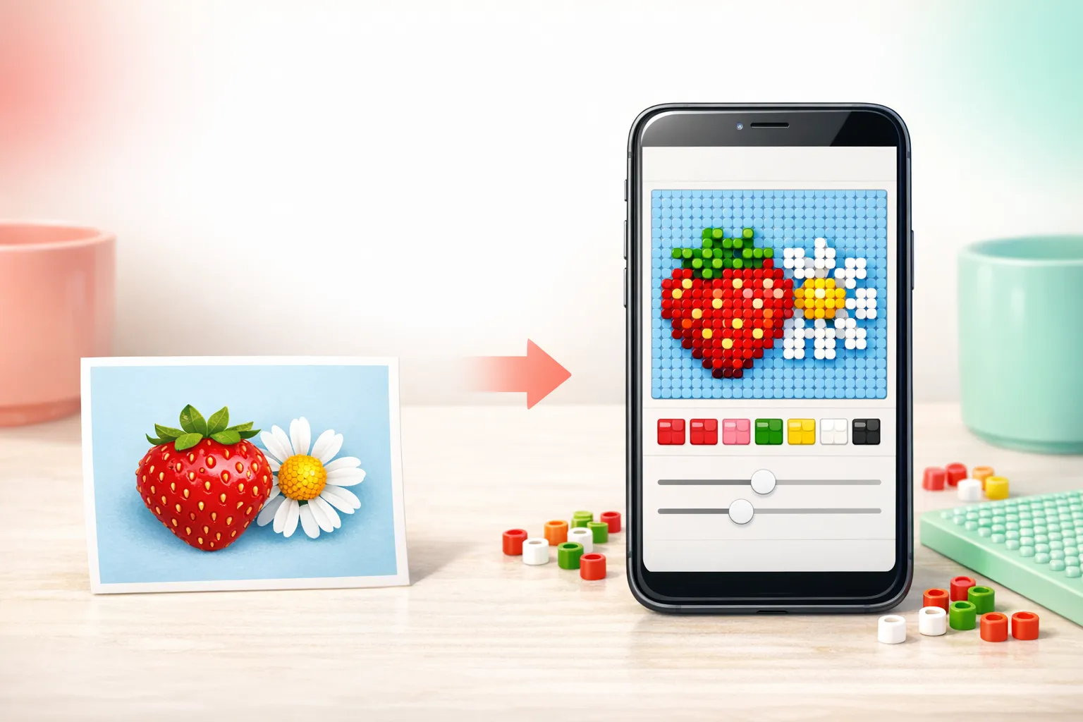 Photo conversion example from source image to bead pattern
